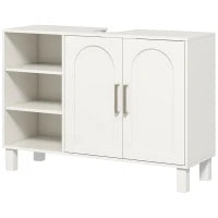 Mobile Sottolavabo Mobile da Bagno con Armadio a Due Livelli Ripiani Regolabili, 90 L x 30 P x 63 H cm, Crema