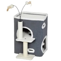 Tiragraffi per gatti, con piattaforma superiore, tana a 2 piani e pali in sisal, Grigio