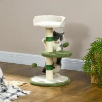 Albero Tiragraffi con Lettino per Gatti, 2 Palline, Piattaforma e Palo in Sisal, Verde e Bianco