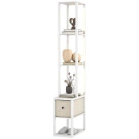 Lampada da Terra Moderna con Ripiani Aperti Cassetto di Tessuto e Interruttore a Pedale per Camera da Letto Soggiorno Bianco