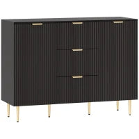 Credenza da cucina con 3 cassetti, mensole regolabili, ante scanalate, 120 x 40 x 90 cm, Nero