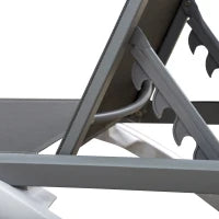 Lettino Prendisole con Schienale Reclinabile e Rotelle Posteriori, 195x67.5x33 cm, Grigio e Bianco