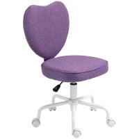 HOMCOM Sedia per Scrivania a Cuore con 5 Rotelle e Altezza Regolabile in Tessuto, 40x50x79-89cm, Viola