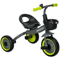 Triciclo per Bambini da 2-5 Anni con Seduta Regolabile e Campanello, 70.5x50x58cm, Nero