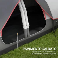 Tenda da Campeggio 6 Posti con 2 Stanze Separate, Poliestere e Fibra di Vetro, 450x215x180 cm, Grigio