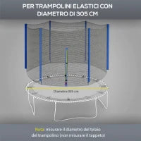 Rete di Protezione per Trampolini a 6 Pali con Ingresso con Cerniera, in PE, Ø305x180 cm, Nero e Blu