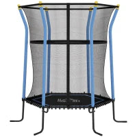 Tappeto Elastico per Bambini con Ingresso a Cerniera e Pali Imbottiti, in Acciaio, PP e EPE, Ø163.5x190 cm, Blu