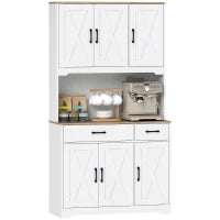 Credenza da cucina con 6 ante, 2 cassetti, piano di lavoro e ripiani regolabili 94x39,5x175,2cm Bianco