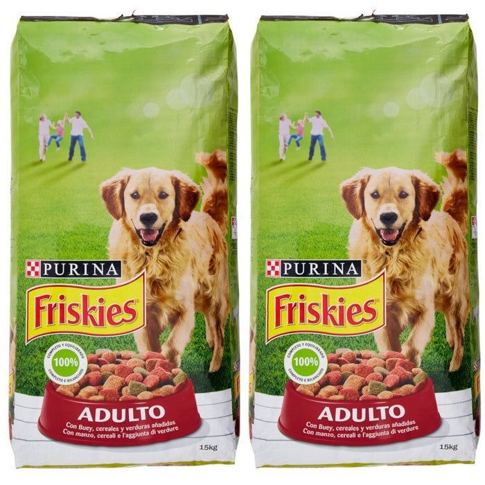 Multipack da 2 pz di purina friskies crocchette con manzo e aggiunta di verdure per cani adulti 15 kg cad