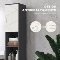 kleankin Colonna Bagno in Truciolato con 2 Ripiani Aperti e 2 Armadietti a 2 Livelli, 30x30x183 cm, Grigio
