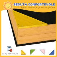 Sabbiera per Bambini da 4 Posti in Legno di Abete con Design senza Fondo, 109x109x19.8 cm