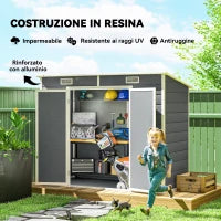 Casetta da Giardino in Resina con Pavimento, 2 Porte con Blocco, Finestra, 2.4 x 1.3 m, Grigio