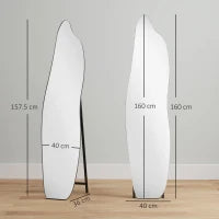 Specchio da Terra a Figura Intera senza Cornice con Forma Irregolare e Supporto 40x4x160 cm Nero e Argento