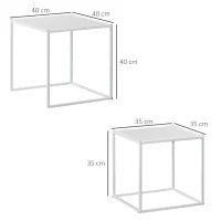 Set 2 Tavolini da Caffè Impilabili Quadrati in Acciaio, Bianco