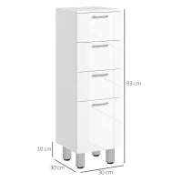 kleankin Mobiletto Bagno in Truciolato con 4 Cassetti e Base Rialzata, 30x30x93 cm, Bianco