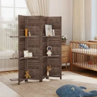 Paravento da interno in legno con 4 pannelli, Pieghevole, 160 x 170 cm, Noce