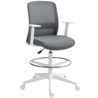 Sedia da Ufficio Girevole in Rete con Poggiapiedi, Supporto Lombare, Schienale e Altezza Regolabile 61,5x57,5x107-121 cm Grigio