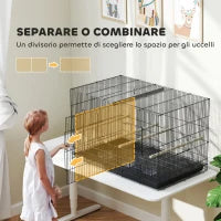 Gabbia per Uccelli con Divisorio e Ripiano Inferiore Portaoggetti, in Acciaio e PP, 94x57x57 cm, Nero