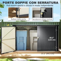 Copribidoni in Acciaio per 3 Cassonetti da 240L con 2 Porte e Coperchio, 233x105x118.5/133 cm, Grigio Scuro