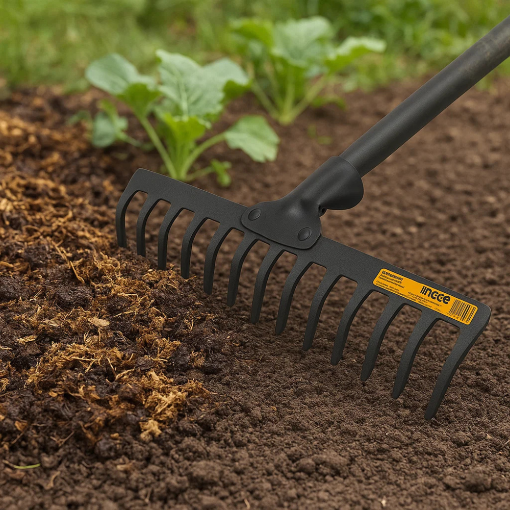 Rastrello acciaio 14 denti senza manico pulizia giardinaggio ingco