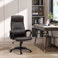 Sedia da Ufficio Ergonomica, Sedia Girevole con Schienale Alto e Dondolo, Altezza Regolabile e Ruote, 61.5x66x113-123cm, Marrone