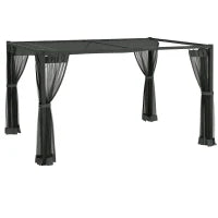 Pergola da Giardino con Tetto Retrattile e Tende, in Alluminio e Poliestere, 397x297x225 cm, Grigio Scuro