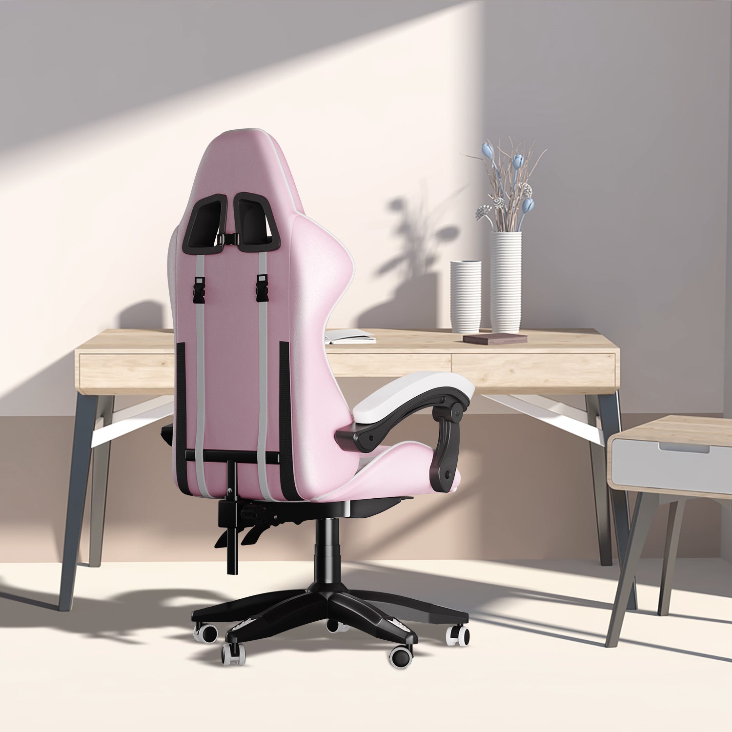 Sedia gaming Rosa - Poltrona Racing - RATTANTREE - Schienale Reclinabile, Altezza Regolabile, 360 Gradi Direzionale