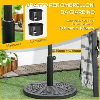 Base per Ombrellone da Giardino Rotonda Effetto Rattan Ø45cm Peso da 9.5kg, Nero