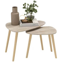 Set di 2 Tavolini Bassi Impilabili dal Design Scandinavo, Gambe in Legno e Piani in Legno, Naturale