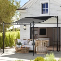Pergola da Giardino 2.5 x 3 m, Montata a Parete, Impermeabile, Struttura in Metallo, Fori di Drenaggio, Copertura Parasole, Grigio Scuro