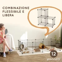 Recinto per Animali di Piccola Taglia Modulabile con Pannelli e Accessori, Gabbia per Ricci da Interno in Metallo, per Porcellini d'India e Ricci, 106x73x36 cm, Nero