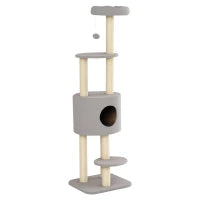 Albero Tiragraffi Robusto per Gatti con 5 Livelli, Cuccia, Casetta, Giochi e Corda Sisal, Grigio e Beige Max 30kg
