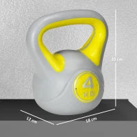 Kettlebell 4kg in PU e Sabbia con Base Piatta e Impugnatura per Stacchi, Squat e Sollevamenti, 18x12x20 cm, Giallo