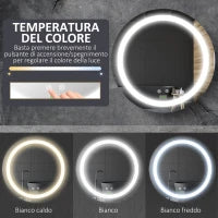 kleankin Specchio Bagno Rotondo con Luce LED Regolabile e Funzione Anti Appannamento, Ø50cm