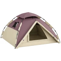Tenda da Campeggio 2 Posti con 2 Finestre e Gancio, in Poliestere e Fibra di Vetro, 225x190x130 cm, Cachi