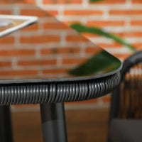 Set da Giardino per 4 Persone in Rattan PE con Sedie Impilabili e Cuscini, Piano in Vetro Temperato, Struttura in Alluminio, Grigio