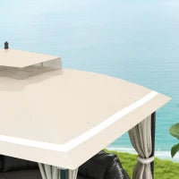Gazebo da Giardino 3.7 x 3 m con Zanzariera, Tende Laterali e Doppio Tetto, Beige