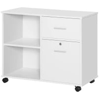 Supporto stampante Organizzatore Mobile da ufficio con 2 cassetti di cui 1 con serratura per formato A4, 86,3L x 40P x 66,5H cm, in Legno Bianco