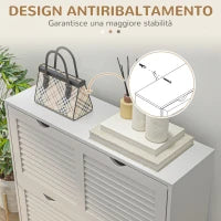 Mobile Scarpiera Salvaspazio in Legno per 16 Paia di Scarpe con 2 Ante a Ribalta, 81.5x25x83cm, Bianco
