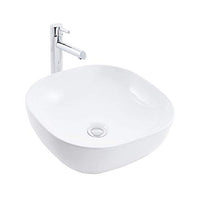 Lavabo da appoggio ceramica bianco quadrato tondeggiante 44x44x14 cm *** finitura- opaco, confezione 1