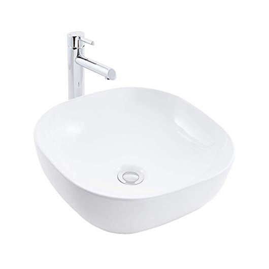 Lavabo da appoggio ceramica bianco quadrato tondeggiante 44x44x14 cm *** finitura- opaco, confezione 1