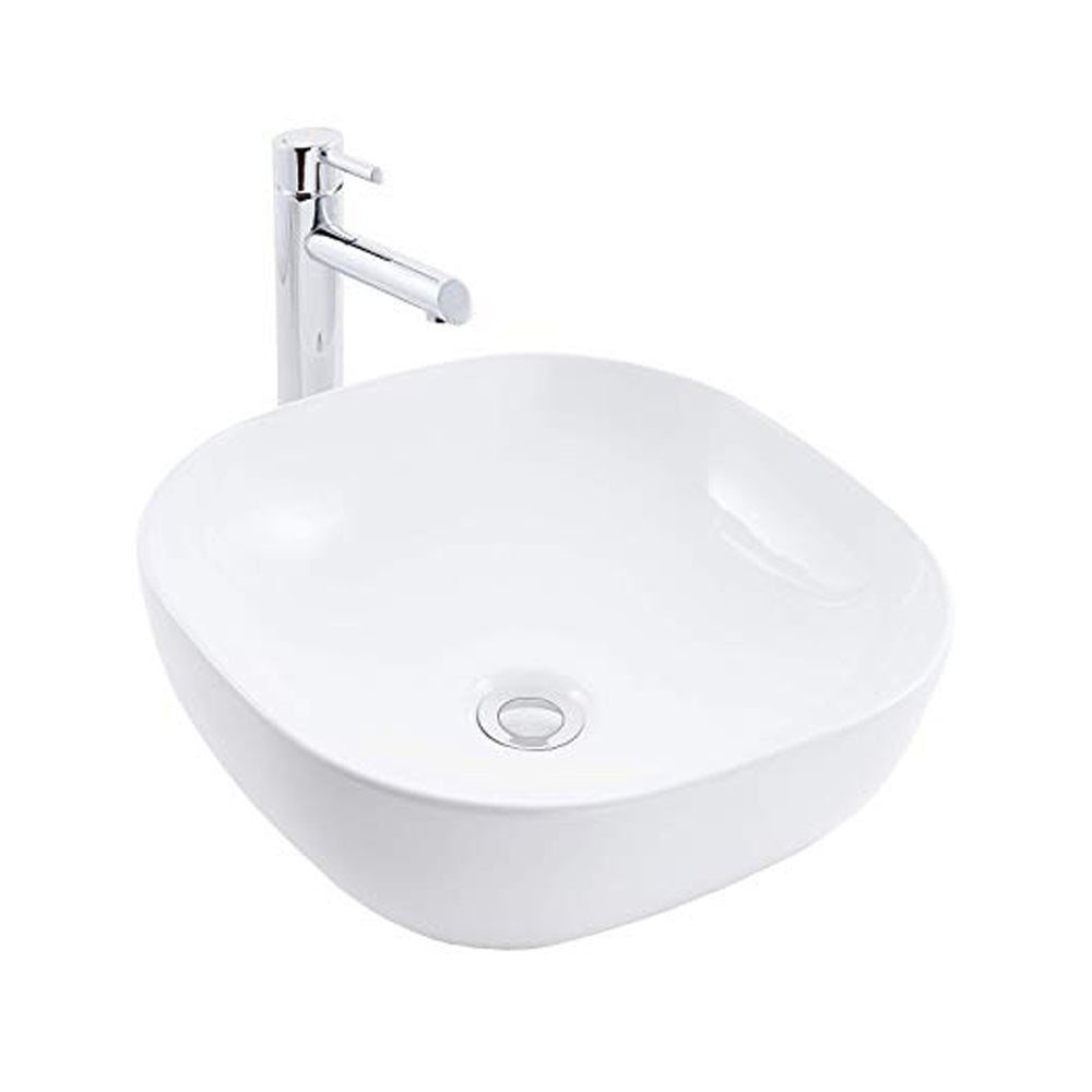 Lavabo da appoggio ceramica bianco quadrato tondeggiante 44x44x14 cm *** finitura- lucido, confezione 1