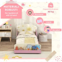 Letto per Bambini 3-8 Anni Basso in Legno con Spazio Contenitore e Sponde Laterali, 150x77x60 cm, Rosa