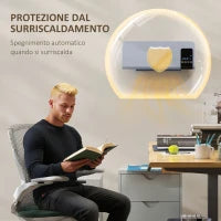 Termoventilatore da Parete Oscillante con Telecomando, Timer 12h e 2 Modalità, 54.5x12x21.5 cm, Grigio