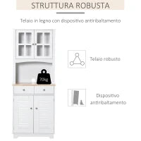 Credenza Alta per Cucina, Mobile Buffet in Legno Bianco, Armadio Dispensa in Stile Classico, Bianco, 68x39.5x170cm