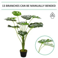 Monstera Artificiale in Plastica con 13 Foglie, Pianta Finta con Vaso per Interno ed Esterno Alta 85cm