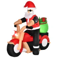 Babbo Natale Gonfiabile su Motocicletta 165cm con Luci LED Integrate, Decorazione Natalizia da Esterno