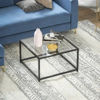 Tavolino Quadrato in Vetro Temperato e Acciaio, 68x68x39 cm, Nero