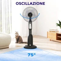 Ventilatore Nebulizzatore a 3 Velocità, Oscillazione 75° e Nebulizzazione Regolabile, Nero