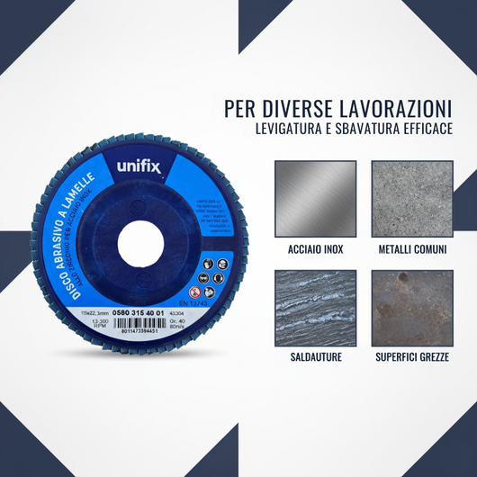 Disco lamellare abrasivo zirconio supporto nylon Ø 115 x 22 mm *** misura Ø 115 x 22 grana 80, confezione 1